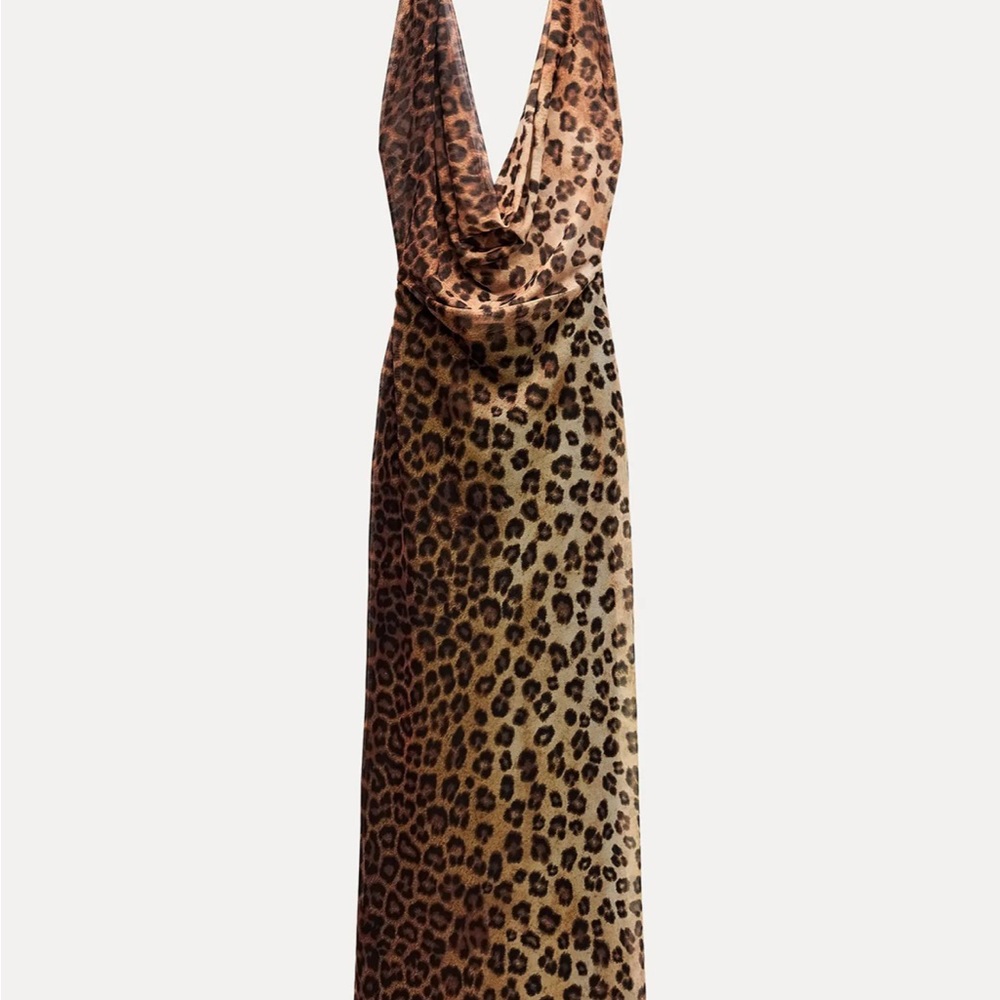 Leopard Print Halter Maxi Dress